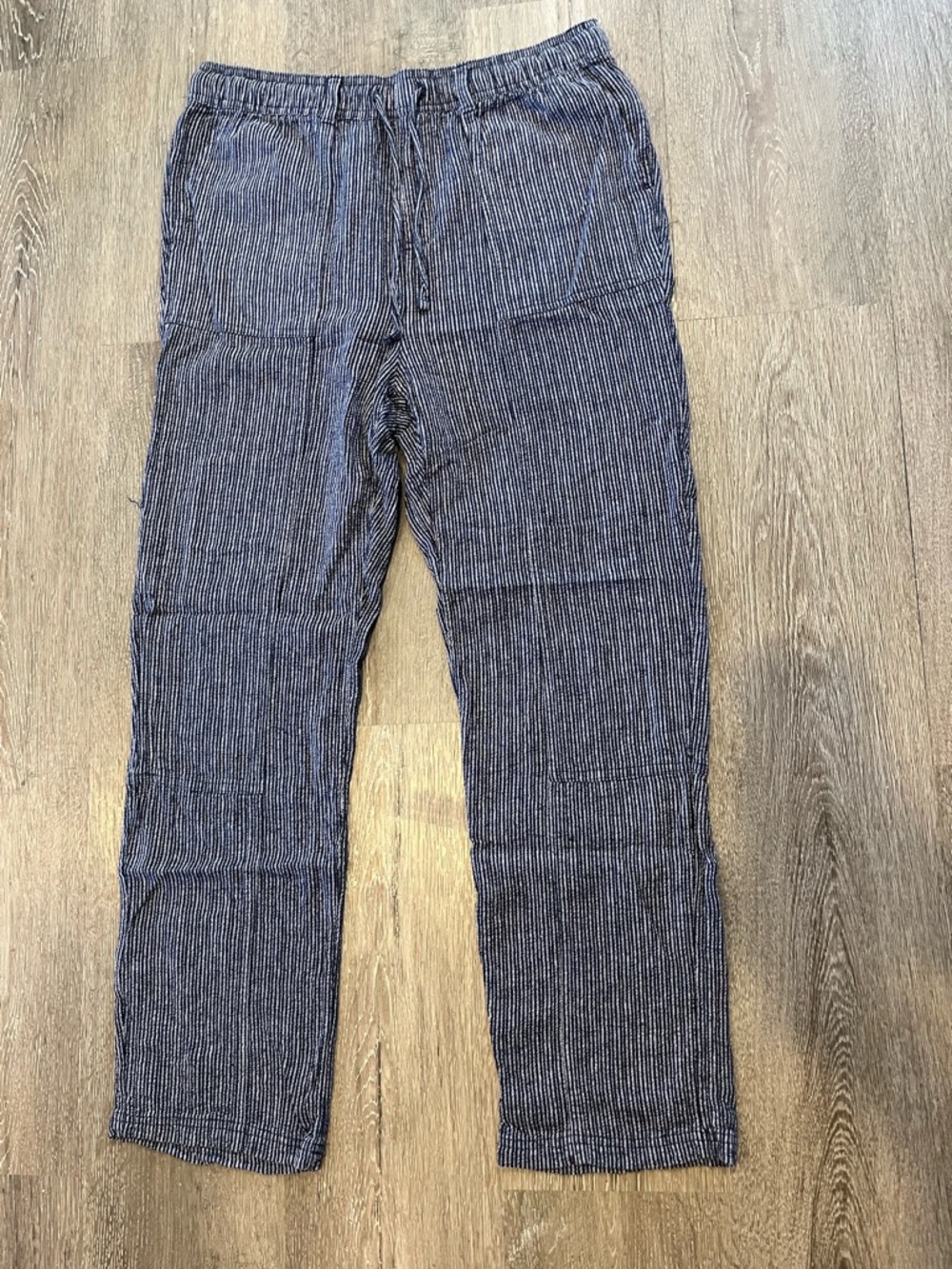 Time & Tru Navy & White Pinstripe Linen Blend Comfy Casual Pants Women’s Small